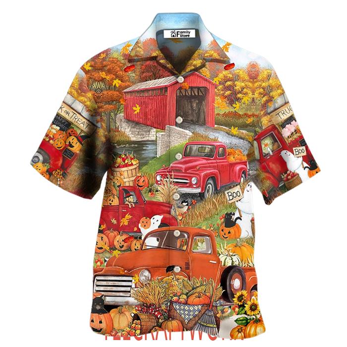 Halloween Truck With Pumpkin In Town Hawaiian Shirt