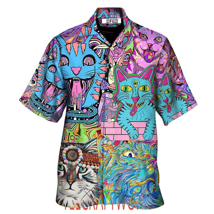 Hippie Cat Wonderful World Hawaiian Shirt