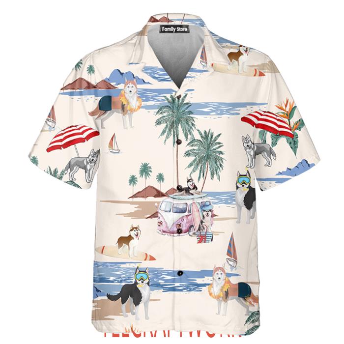 Husky Summer Beachn Hawaiian Shirt