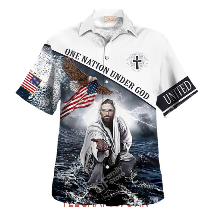 Jesus One Nation Under God American Independence Hawaiian Shirt