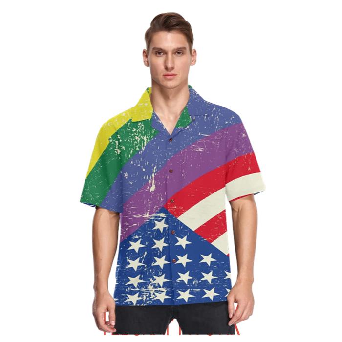 LGBT Rainbow American Flag Background Hawaiian Shirt