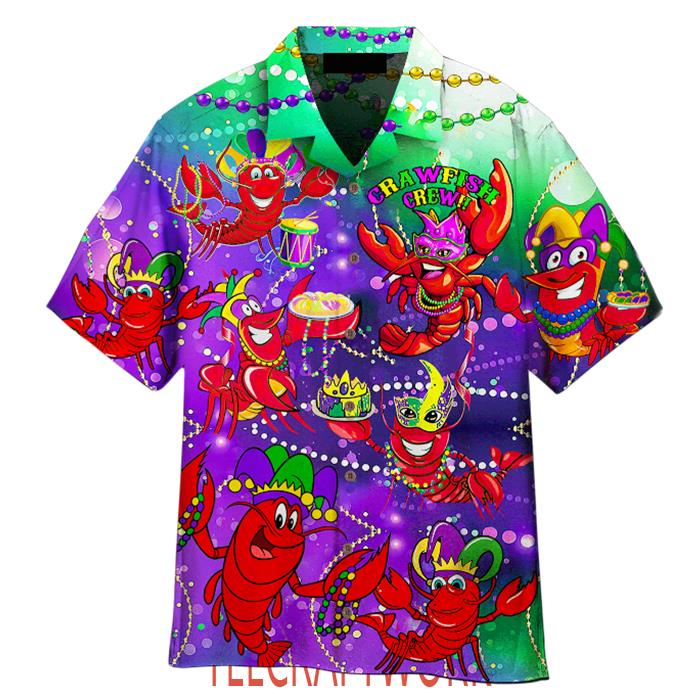 Mardi Gras Crawfish Crew Purplen Hawaiian Shirt