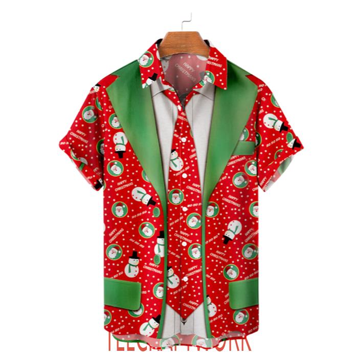 Merry Christmas Snowman Costume Red Hawaiian Shirt