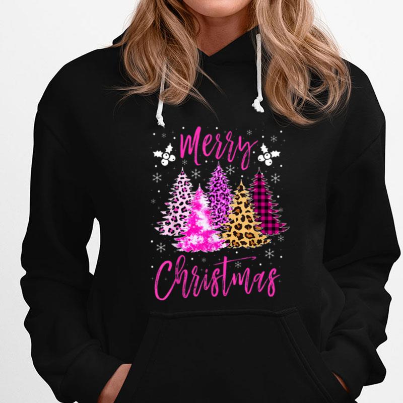Merry Christmas Tree Pink Funny Xmas Leopard Matching Family T-Shirts