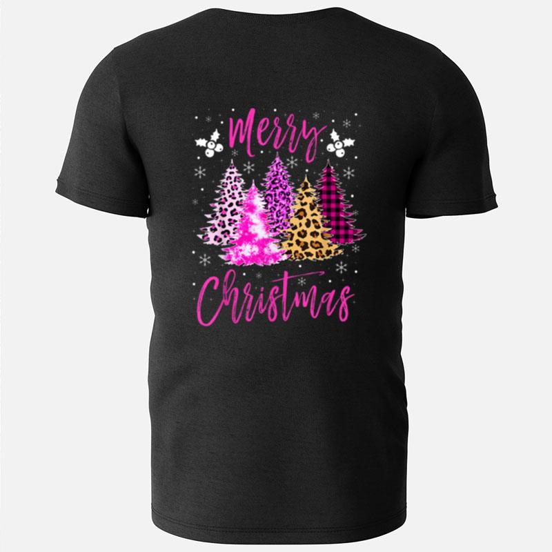 Merry Christmas Tree Pink Funny Xmas Leopard Matching Family T-Shirts