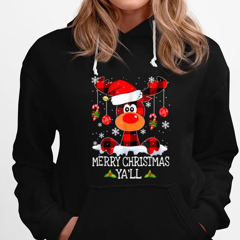 Merry Christmas Ya_Ll Reindeer Santa Hat Buffalo Red Plaid T-Shirts