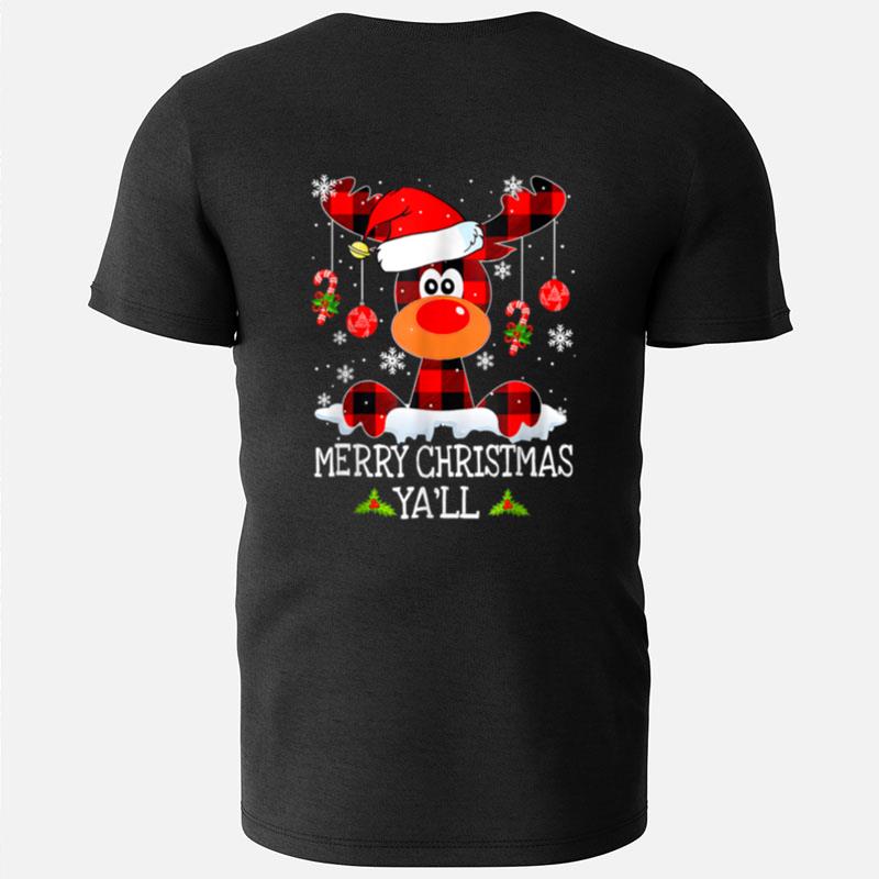 Merry Christmas Ya_Ll Reindeer Santa Hat Buffalo Red Plaid T-Shirts