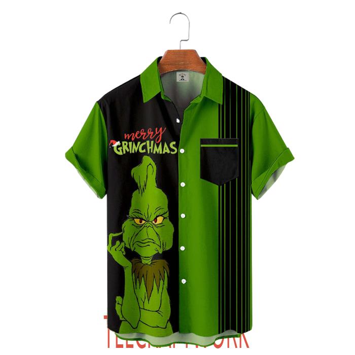 Merry Grinchmas Green And Black Color Hawaiian Shirt