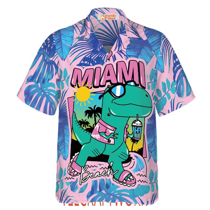 Miami South Beach Cool T Rex Dinosaur Hawaiian Shirt