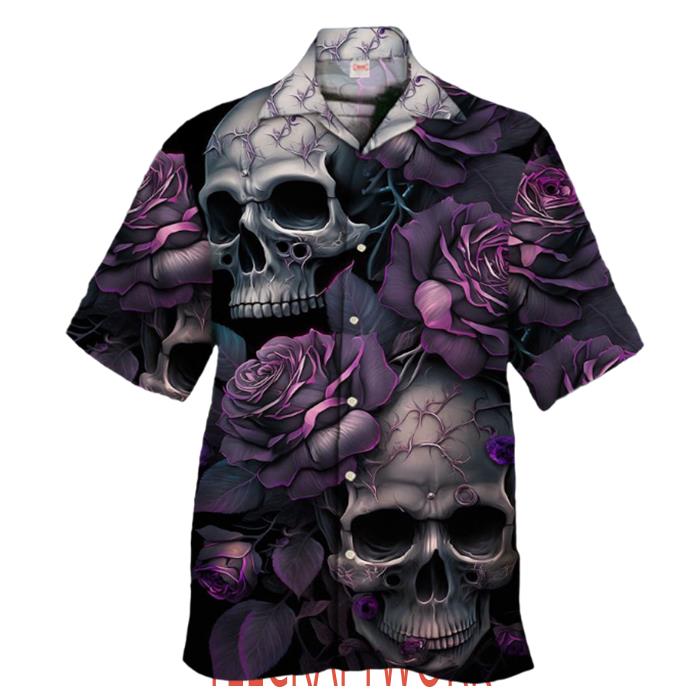Mysterious Gothic Flowers And Skulls Hawaiian Shirt