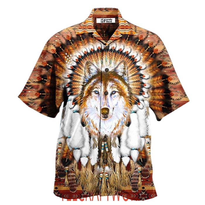 Native American Wolf Feather Headdress Cool Hawaiian Shirt