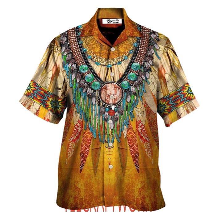 Native Cool Style Love Peace Orange Hawaiian Shirt