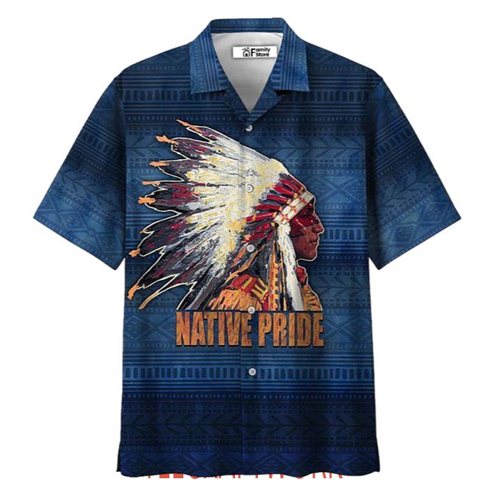 Native Pride Style Love Peace Blue Hawaiian Shirt