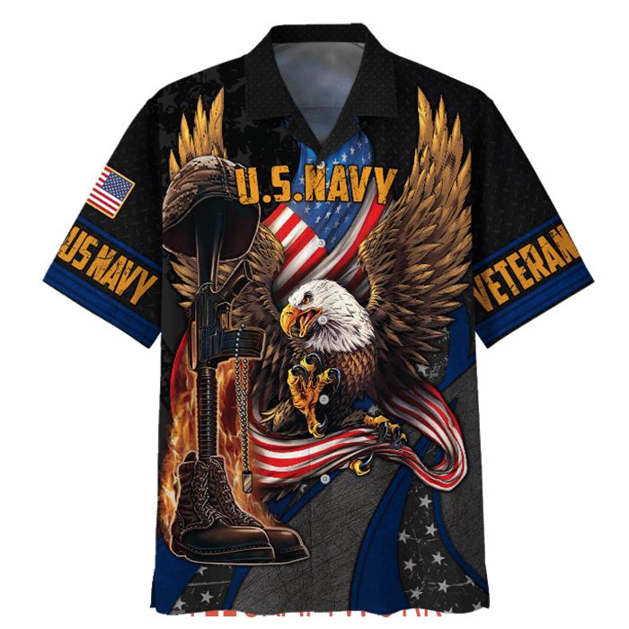 Navy Eagle With Gun And Boots Veteran U.S Navy Hawaiian Shirt