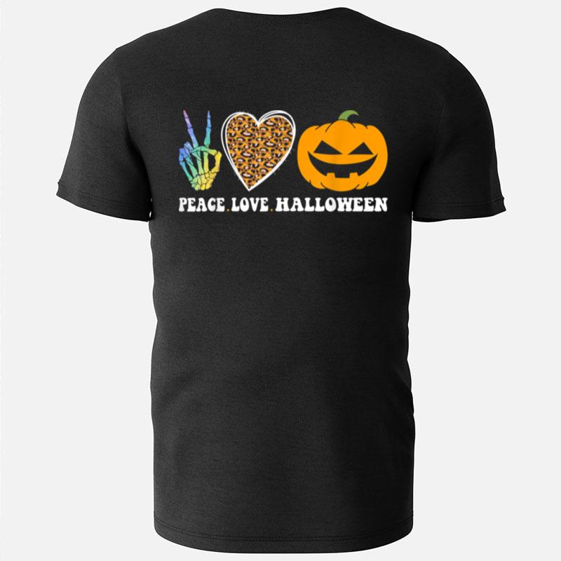 Peace Love Halloween Happy Halloween Pumpkin Leopard Heart T-Shirts