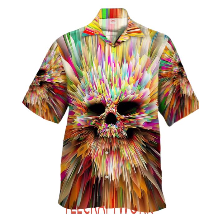 Psychedelic Colorful Burst Mutation Skull Hawaiian Shirt
