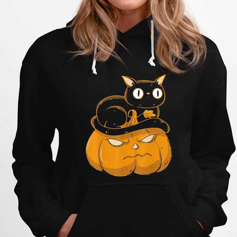 Pumpkin And Black Cat Halloween Kitty Costume T-Shirts