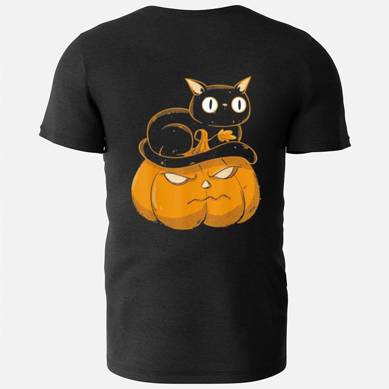 Pumpkin And Black Cat Halloween Kitty Costume T-Shirts