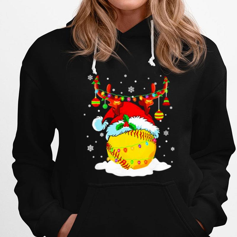 Reindeer Santa Hat Softball Softball Mom Christmas Light T-Shirts