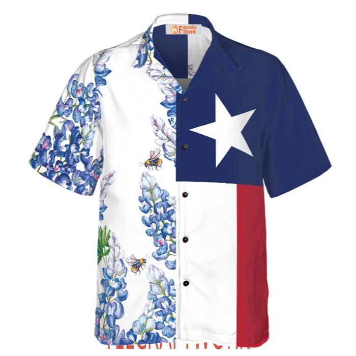 Royal Blue Bluebonnet Floral Texas Flag Hawaiian Shirt