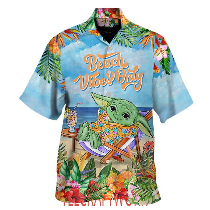 SW Cartoon Baby Yoda Beach Vibes Only Hawaiian Shirt