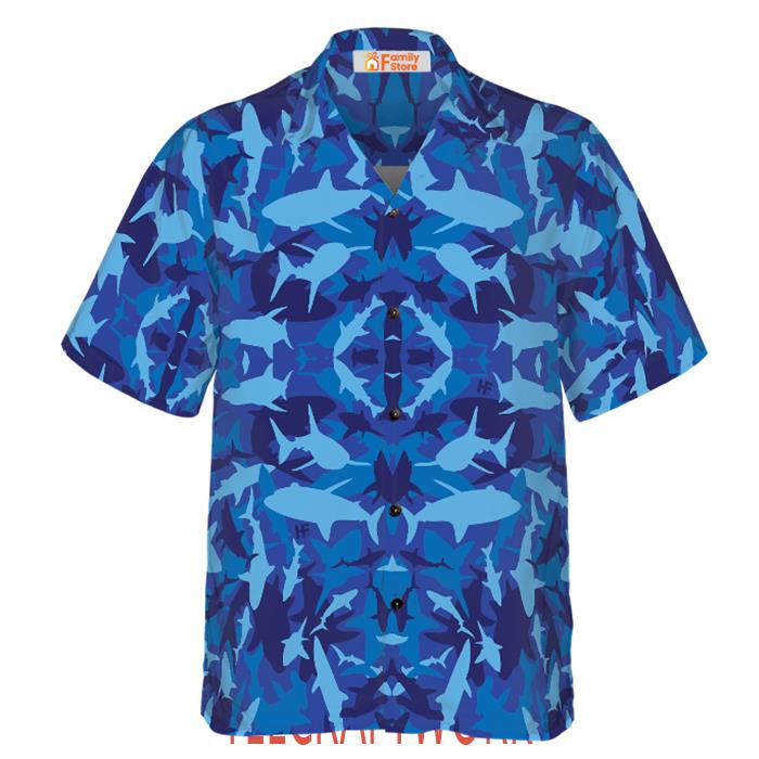 Shark Blue Camo Pattern Hawaiian Shirt