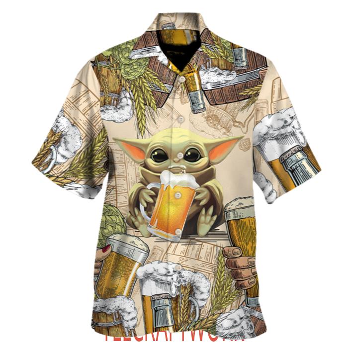 Starwars Baby Yoda And Beer WheatKids Hawaiian Shirt