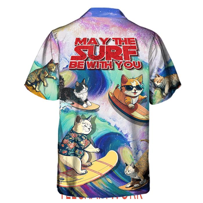 Surfing Funny Cat May The Surf Be With You Lover Hawaiian Shirt