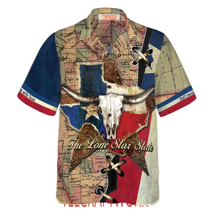 The Lone Star State Map Pattern Texas Longhorns Hawaiian Shirt