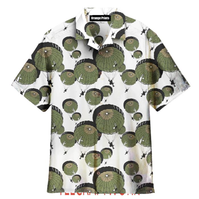 Umbrella Army Parachute Veteran White And Green Hawaiian Shirt