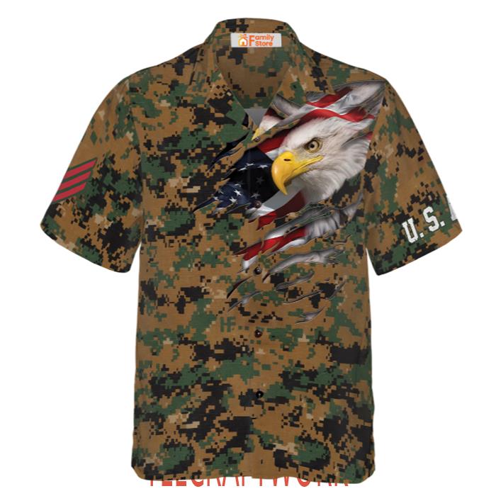 Veteran Proud US Marine Camouflage Hawaiian Shirt