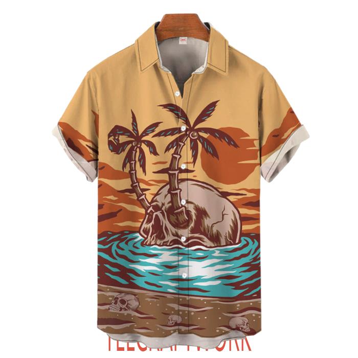Vintage Skull Parasise Beach Hawaiian Shirt